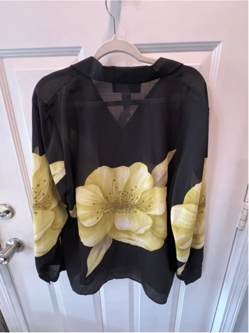 Safe Harbor Black yellow Floral Button Blouse Semi-sheer Large 1081 - Picture 7 of 9